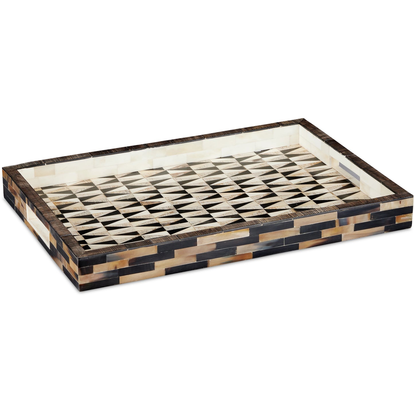 001 SI-2133833 | Primary Silo | Aldo Tray by Currey and Company in natural, black, white. Made from horn, bone, chiseled horn in a modern style.