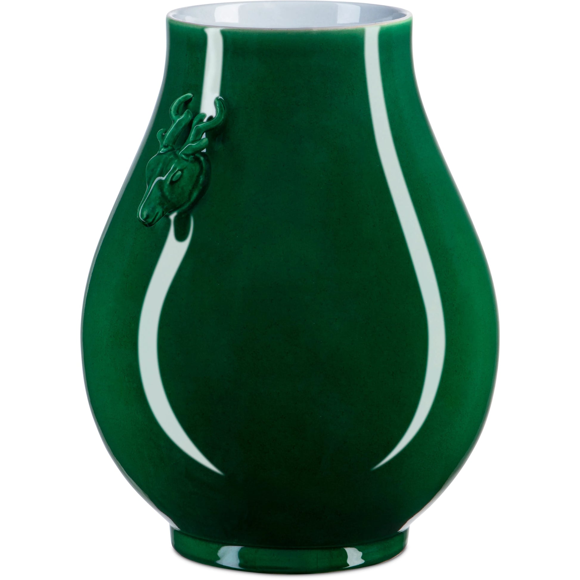Deer Ears Vase by Currey and Company in imperial green. Made from porcelain in a modern style.