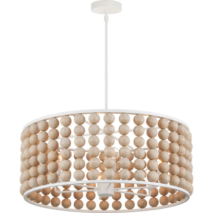 Holcroft Chandelier by Currey and Company in sandstone, sugar white. Made from wood beads, wrought iron in a modern style.