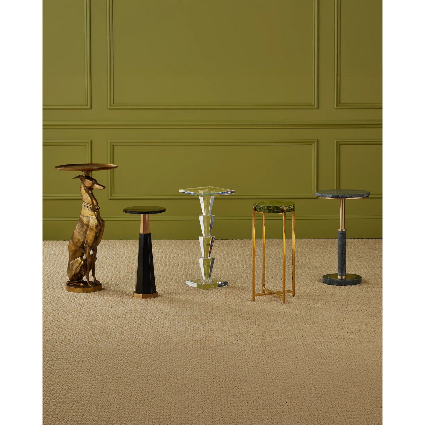 006 SI-2387043 | Lifestyle | Gieves Drinks Table by Currey and Company in black, bronze, antique brass. Made from stone, cast aluminum, brass in a modern style.