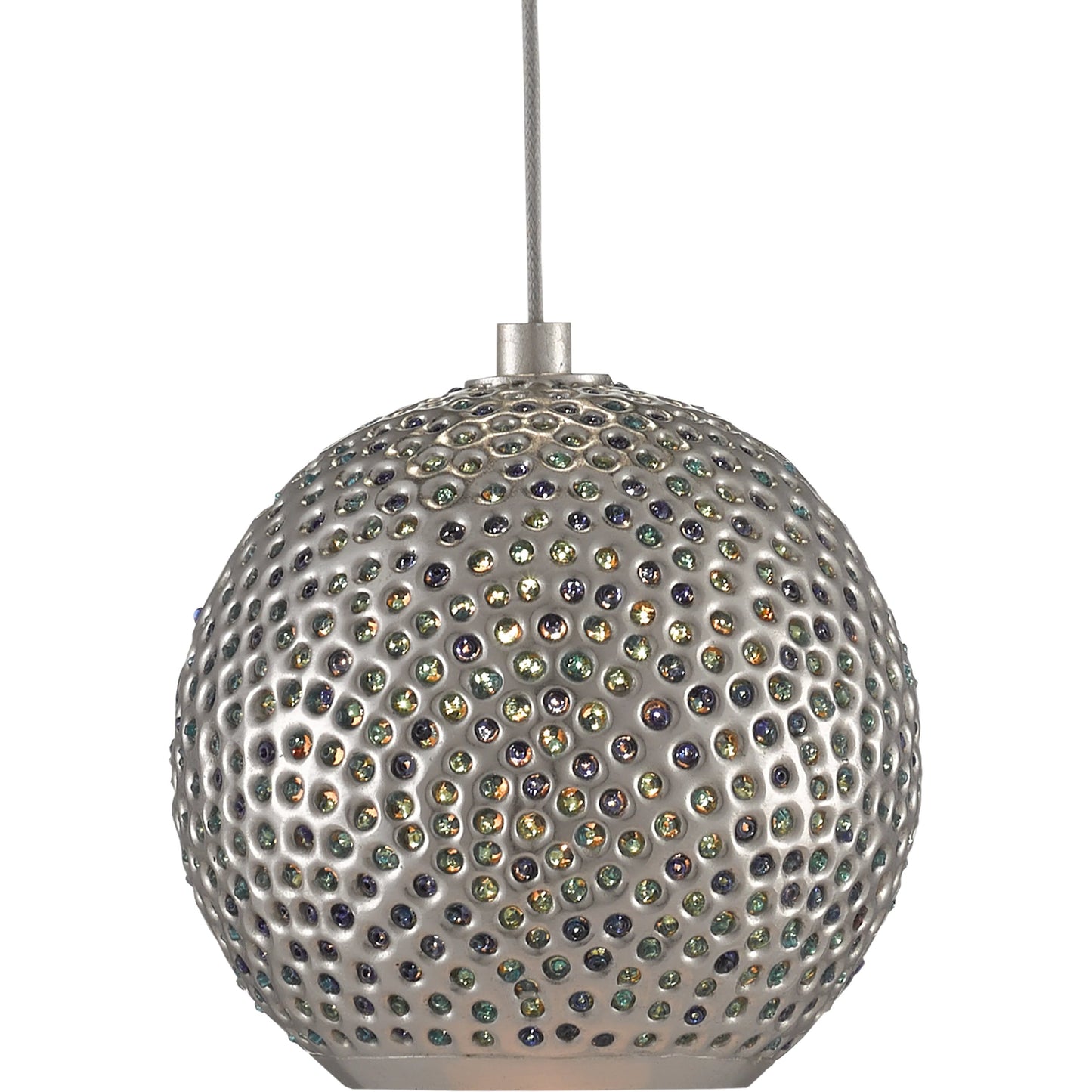 003 SI-1923922 | Closeup | Giro Rectangular 7-LIGHT Multi-Drop Pendant by Currey and Company in nickel, blue, silver. Made from nickel, glass bead in a modern style.