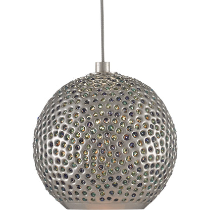 Giro Rectangular 7-LIGHT Multi-Drop Pendant by Currey and Company in nickel, blue, silver. Made from nickel, glass bead in a modern style.