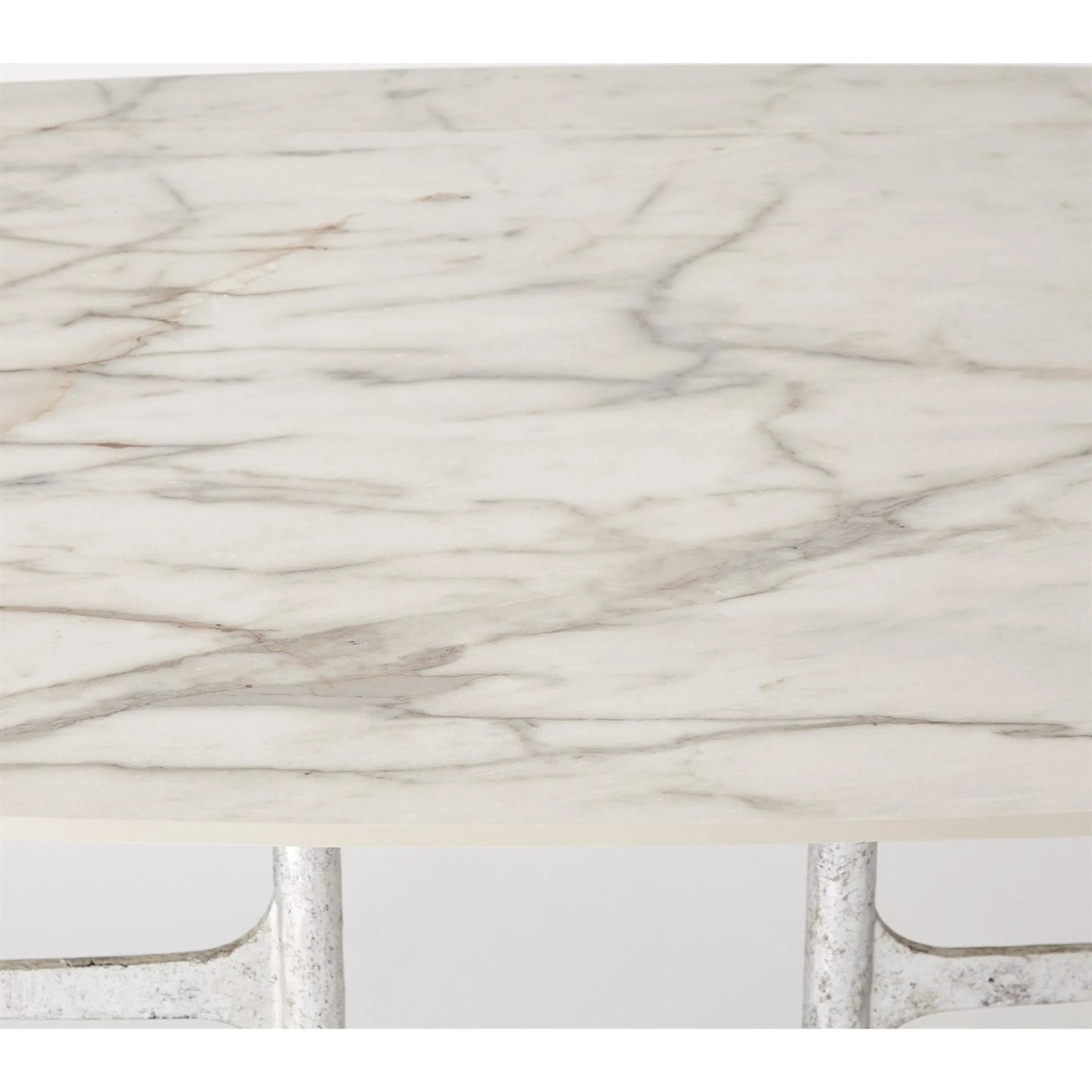 017 SI-2324251,SI-2324252 | Closeup | Radius Round Table by Global Views in white and marble. Made from unique in a modern style.