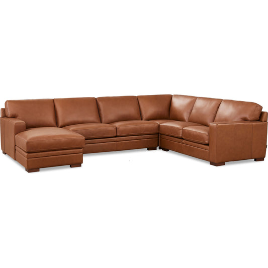 Dillon Left Chaise Sectional by Hydeline in nutmeg brown. Made from leather/split, solid hardwood kiln dried in a unique style.