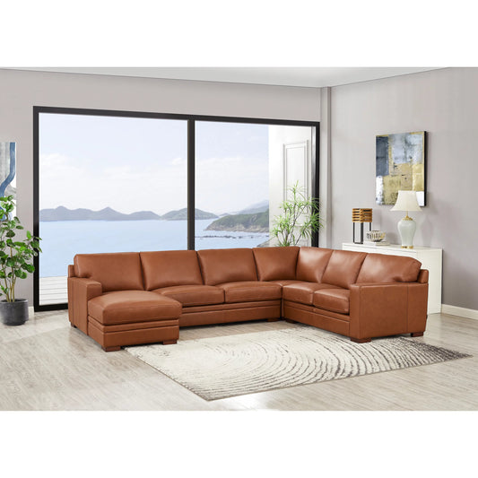 Dillon Left Chaise Sectional by Hydeline in nutmeg brown. Made from leather/split, solid hardwood kiln dried in a unique style.