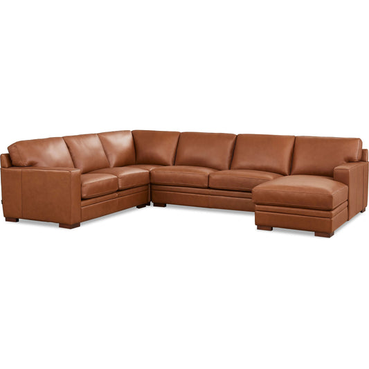 Dillon Right Chaise Sectional by Hydeline in nutmeg brown. Made from leather/split, solid hardwood kiln dried in a unique style.