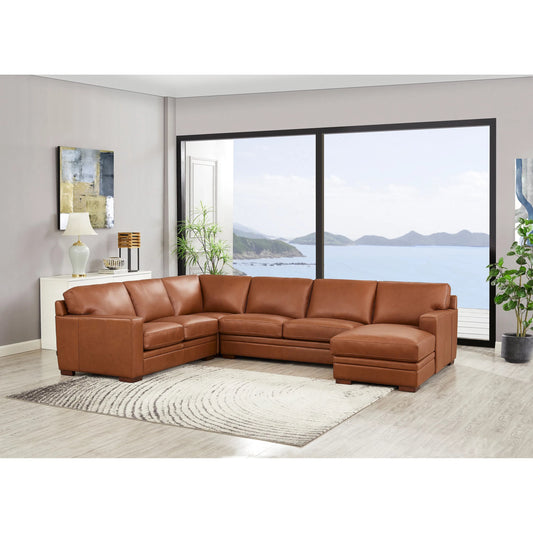 Dillon Right Chaise Sectional by Hydeline in nutmeg brown. Made from leather/split, solid hardwood kiln dried in a unique style.