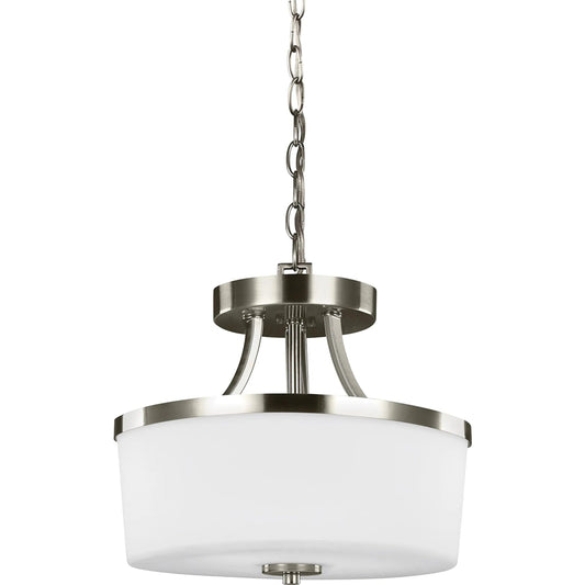 Hettinger Two Light Semi-Flush Convertible Pendant by Visual Comfort & Co. in brushed nickel. Made from steel in a unique style.