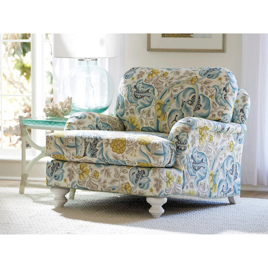 Gilmore Chair by Tommy Bahama Home in muiltcolor and white. Made from mahogany, fabric in a unique style.