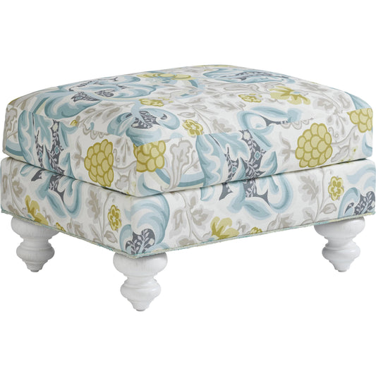 Gilmore Ottoman by Tommy Bahama Home in muiltcolor and white. Made from mahogany, fabric in a unique style.
