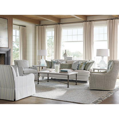 Flagler Marble Top Cocktail Table by Tommy Bahama Home in white marble, pewter. Made from unique in a traditional style.