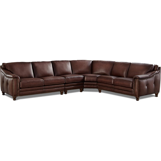 Belfast 4-Piece Sectional by Hydeline in caramel brown. Made from leather/split, solid hardwood kiln dried in a unique style.
