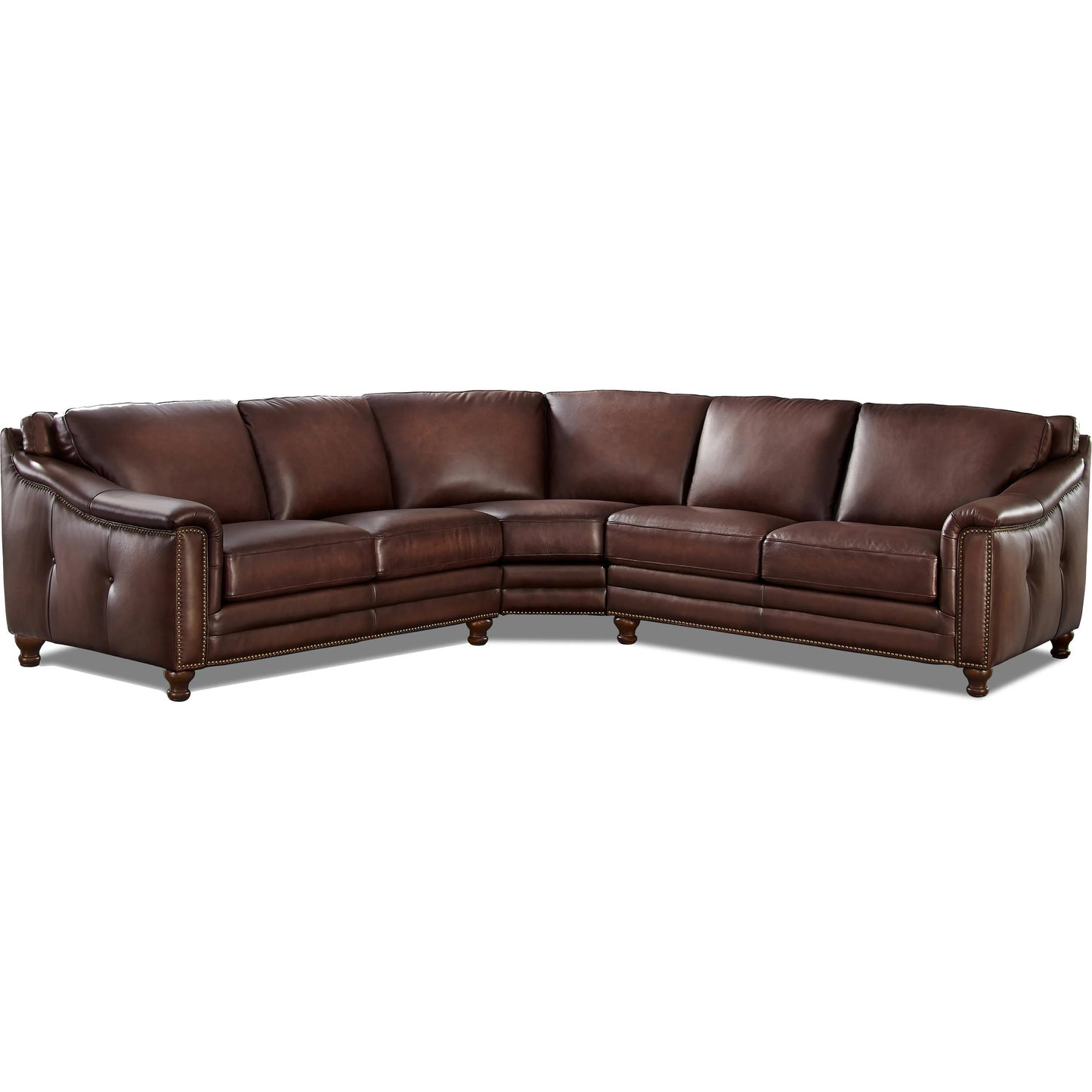 001 SI-2379351 | Primary Silo | Belfast 3-Piece Sectional by Hydeline in caramel brown. Made from leather/split, solid hardwood kiln dried in a traditional style.