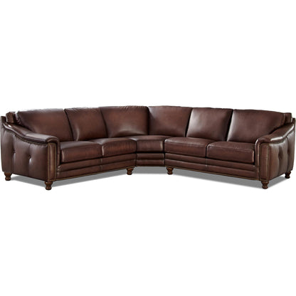 Belfast 3-Piece Sectional by Hydeline in caramel brown. Made from leather/split, solid hardwood kiln dried in a traditional style.