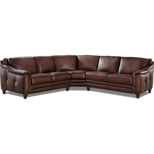 Belfast 3-Piece Sectional by Hydeline in caramel brown. Made from leather/split, solid hardwood kiln dried in a unique style.