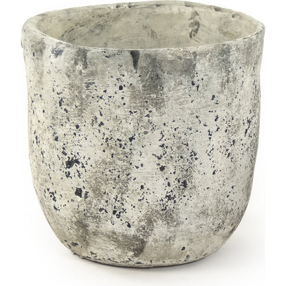 Distressed Stoneware Pot by Zentique in distressed gray, white and stoneware. Made from stoneware in a cottage & farmhouse style.