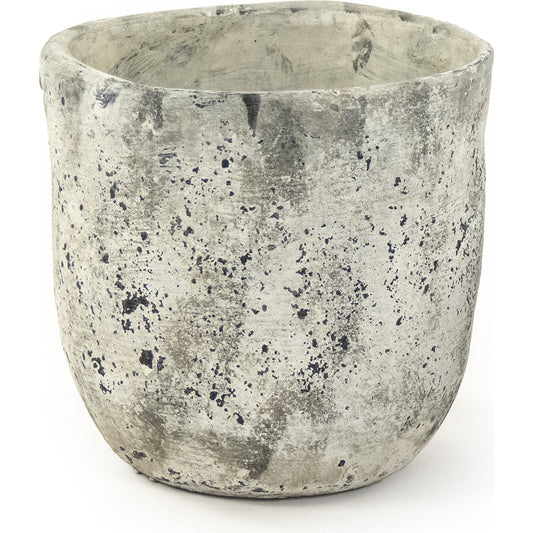 Distressed Stoneware Pot by Zentique in distressed gray, white and stoneware. Made from stoneware in a cottage & farmhouse style.
