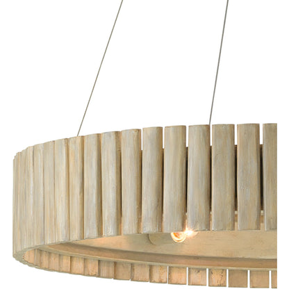 Tetterby Chandelier by Currey and Company in light taupe, smokewood. Made from wrought iron, bamboo in a coastal style.