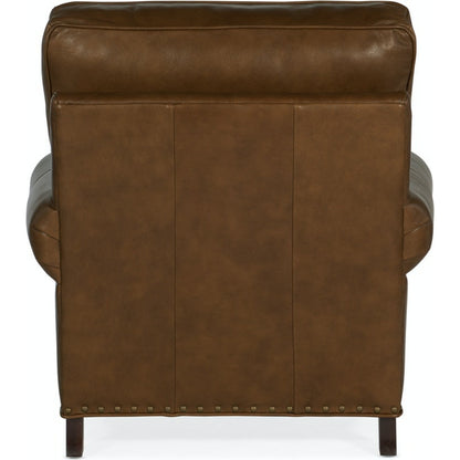 Carrado Stationary Chair by Bradington-Young by Hooker Furniture in brown and plantation finish, brass. Made from 100% leather in a unique style.