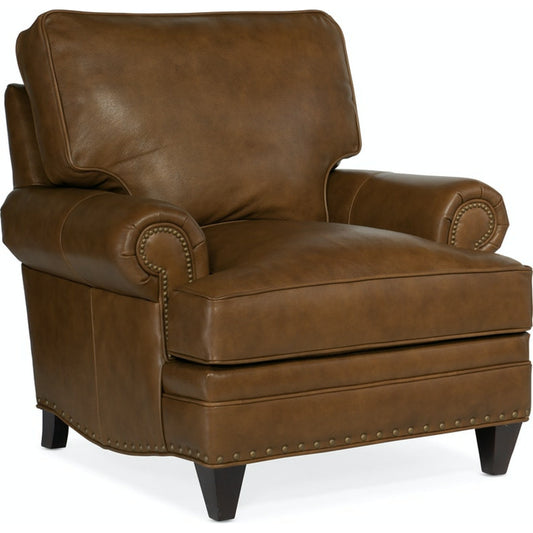001 None | Unknown | Carrado Stationary Chair by Bradington-Young by Hooker Furniture in brown and plantation finish, brass. Made from 100% leather in a unique style.