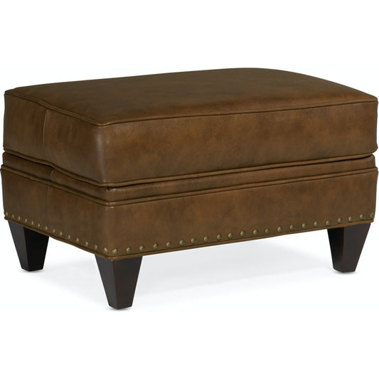 001 None | Unknown | Carrado Ottoman by Bradington-Young by Hooker Furniture in brown and plantation finish, brass. Made from 100% leather in a unique style.
