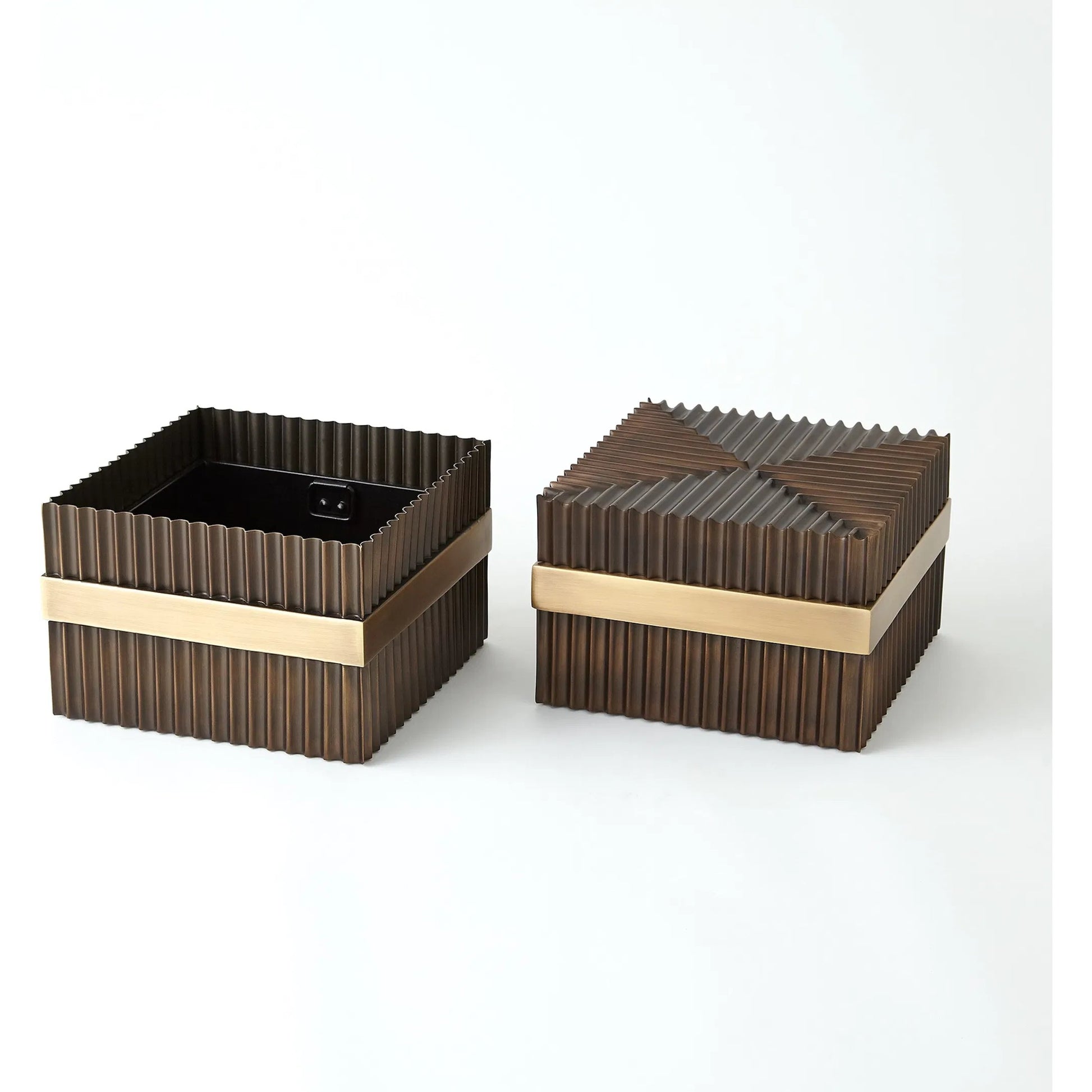 Magic Flute Square Box by Global Views in brass, bronze. Made from brass, mild steel in a modern style.