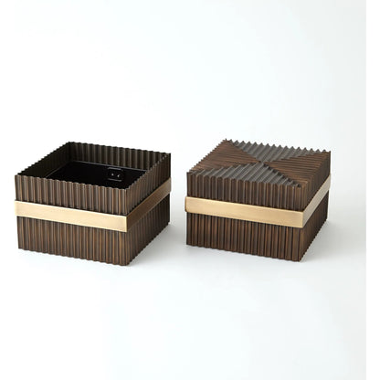 Magic Flute Square Box by Global Views in brass, bronze. Made from brass, mild steel in a modern style.