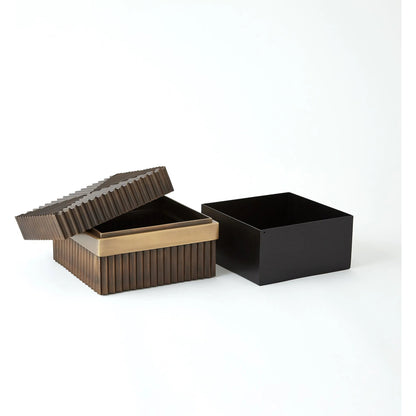 Magic Flute Square Box by Global Views in brass, bronze. Made from brass, mild steel in a modern style.