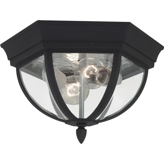 Wynfield Two Light Outdoor Ceiling Flush Mount by Visual Comfort & Co. in black. Made from aluminum in a unique style.