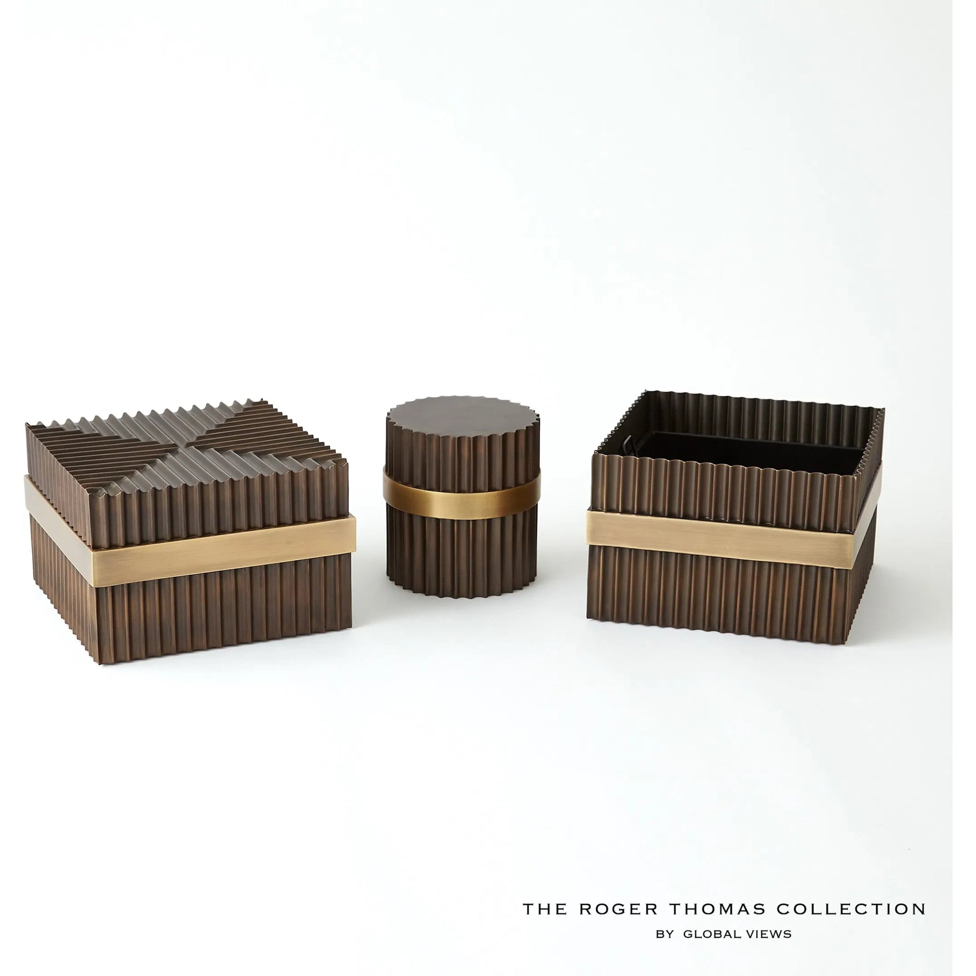 Magic Flute Square Box by Global Views in brass, bronze. Made from brass, mild steel in a modern style.