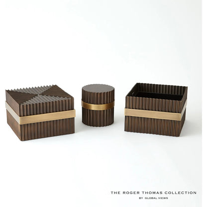 Magic Flute Square Box by Global Views in brass, bronze. Made from brass, mild steel in a modern style.