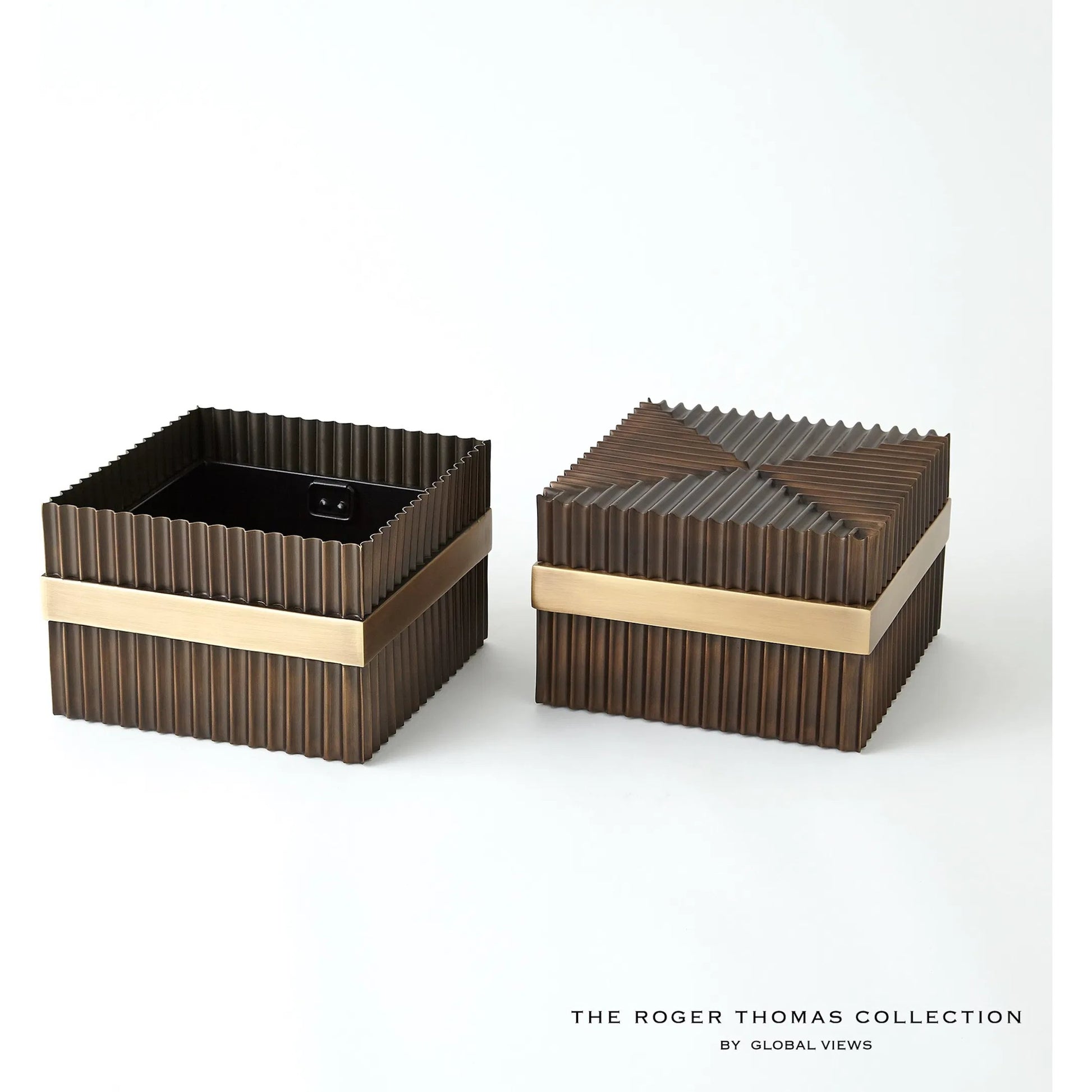 Magic Flute Square Box by Global Views in brass, bronze. Made from brass, mild steel in a modern style.