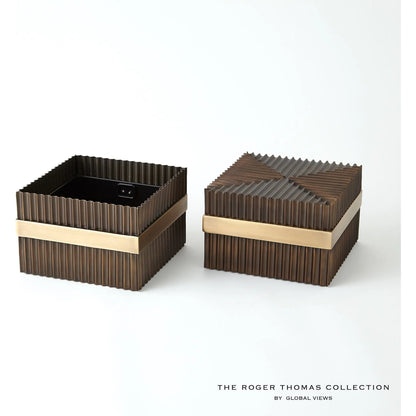 Magic Flute Square Box by Global Views in brass, bronze. Made from brass, mild steel in a modern style.