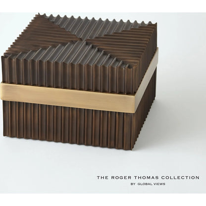 Magic Flute Square Box by Global Views in brass, bronze. Made from brass, mild steel in a modern style.