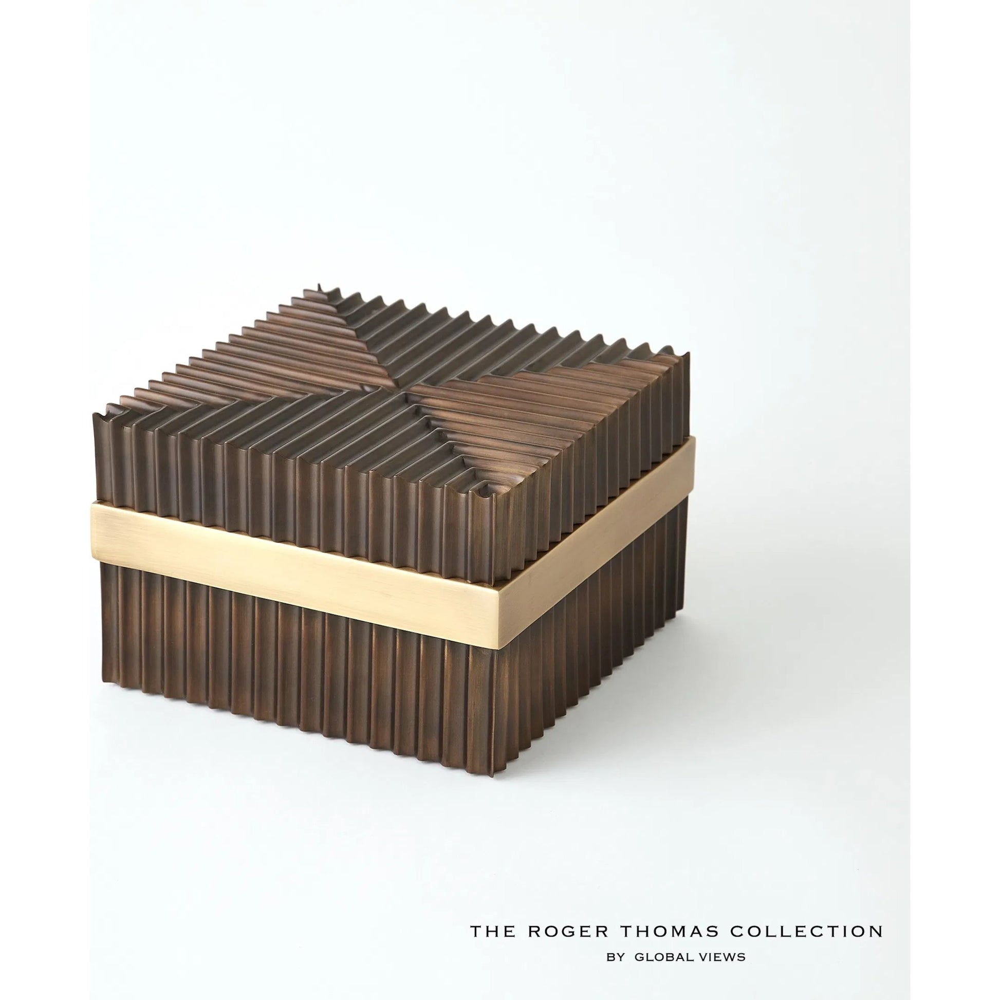 Magic Flute Square Box by Global Views in brass, bronze. Made from brass, mild steel in a modern style.