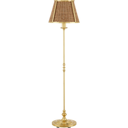 Deauville Floor Lamp by Currey and Company in polished brass, natural. Made from metal, seagrass in a cottage & farmhouse style.