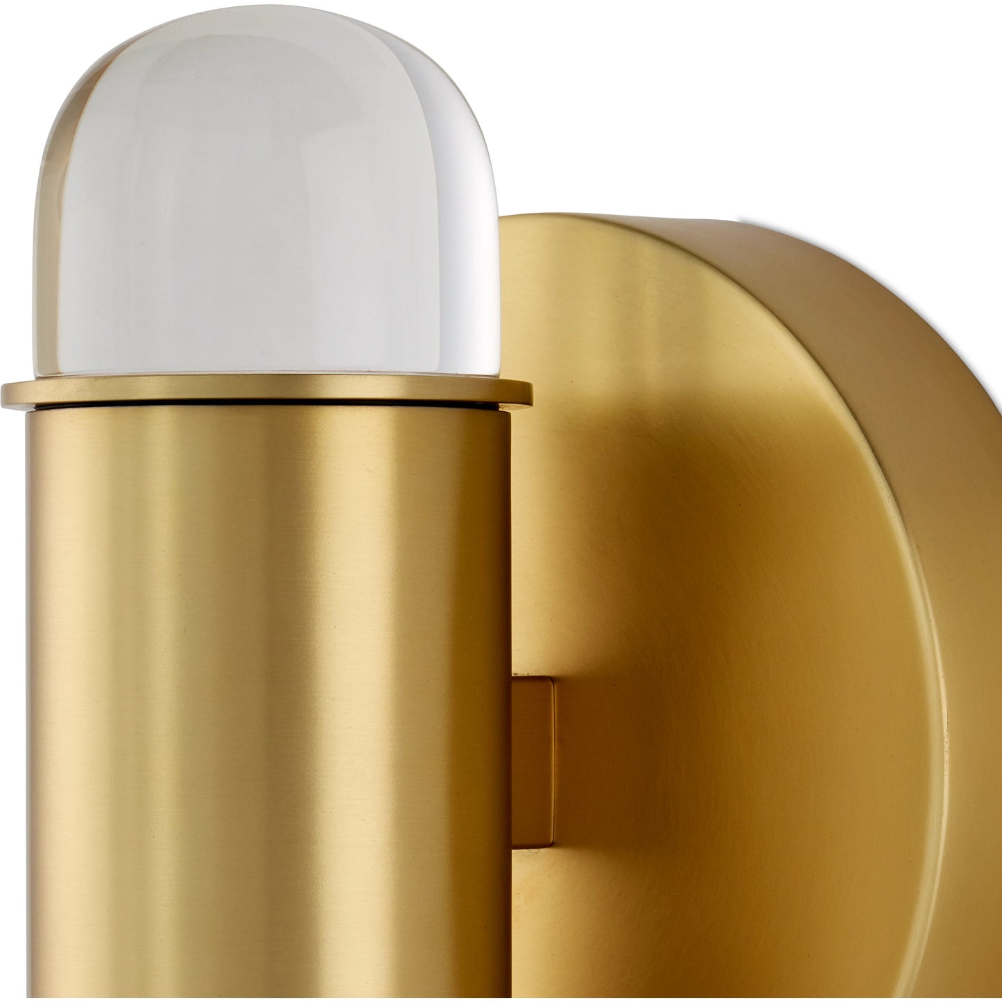 004 SI-2133875 | Closeup | Capsule Wall Sconce by Currey and Company in brushed brass, clear. Made from metal, optic crystal in a modern style.