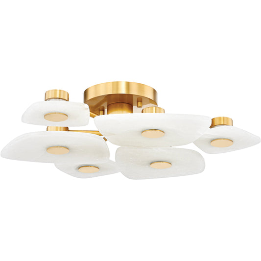 Holmdel 6-Light Semi Flush by Hudson Valley in aged brass. Made from steel in a unique style.