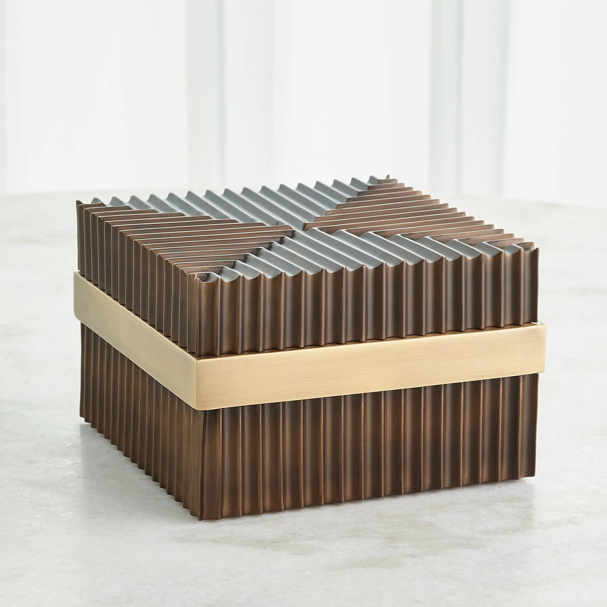 Magic Flute Square Box by Global Views in brass, bronze. Made from brass, mild steel in a modern style.