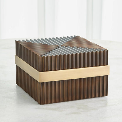 Magic Flute Square Box by Global Views in brass, bronze. Made from brass, mild steel in a modern style.