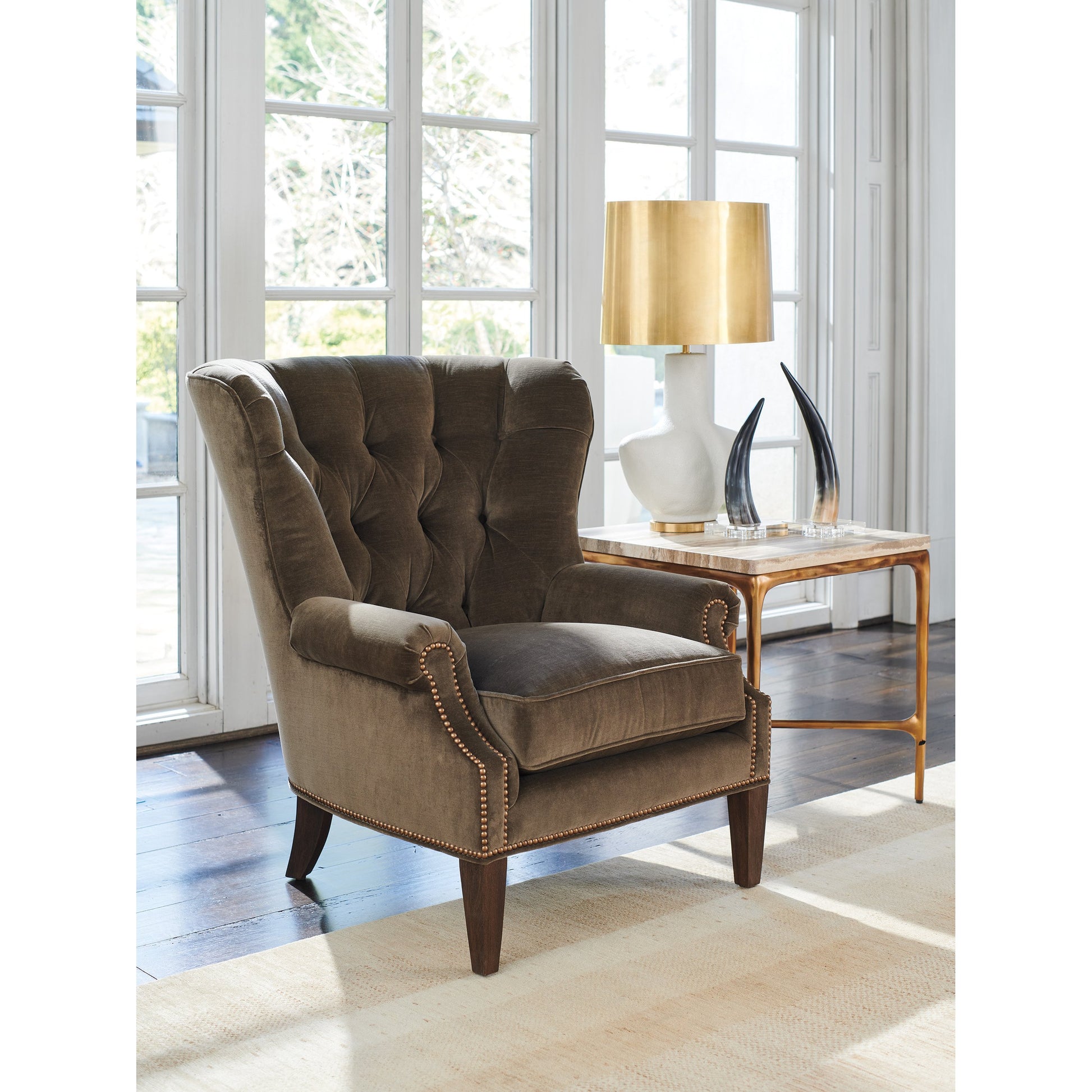 Menlo Park End Table by Lexington in maritime brass. Made from unique in a transitional style.