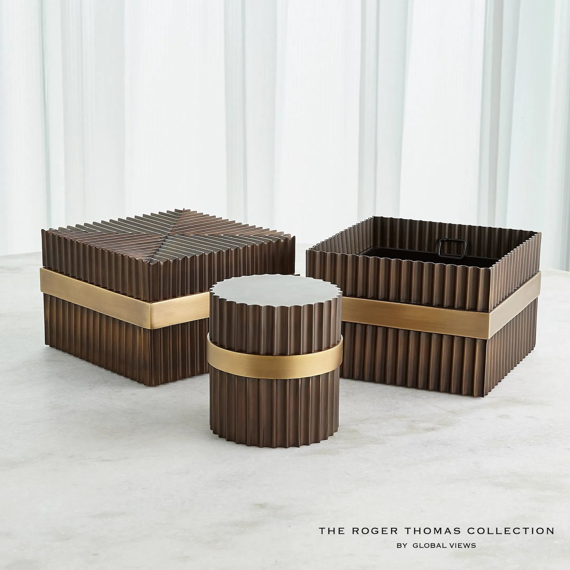 Magic Flute Square Box by Global Views in brass, bronze. Made from brass, mild steel in a modern style.