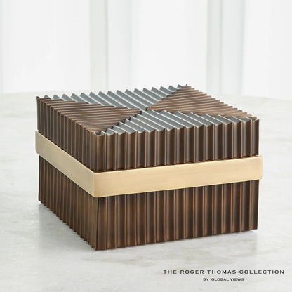 Magic Flute Square Box by Global Views in brass, bronze. Made from brass, mild steel in a modern style.