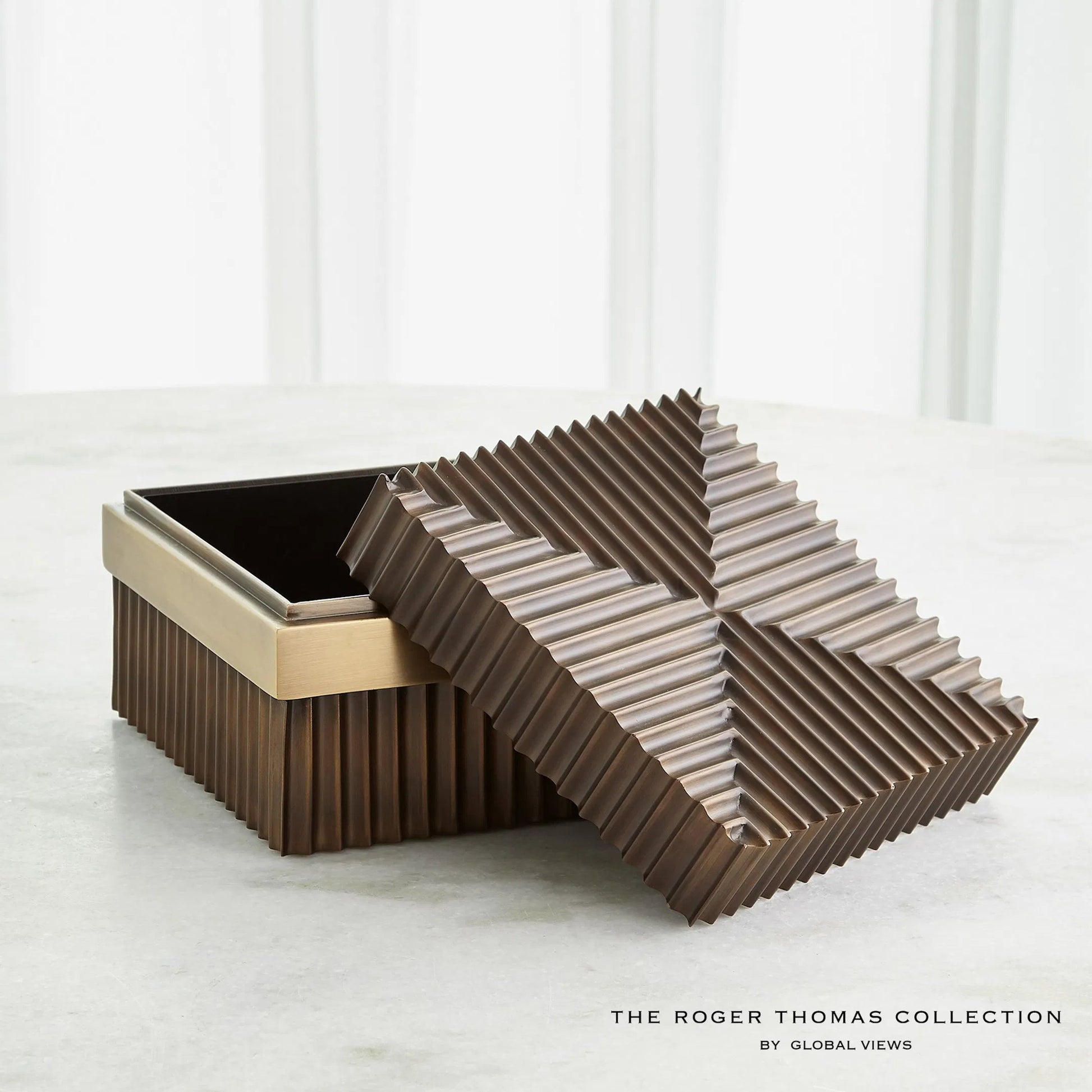 Magic Flute Square Box by Global Views in brass, bronze. Made from brass, mild steel in a modern style.