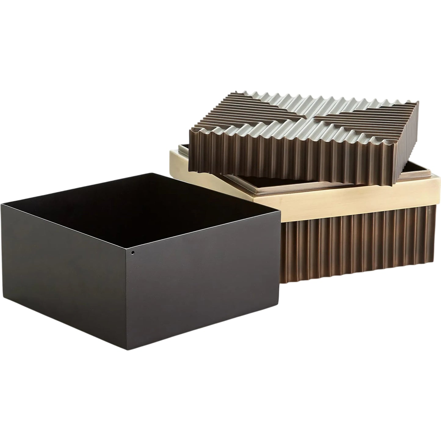 002 SI-2446293 | Additional Silo | Magic Flute Square Box by Global Views in brass, bronze. Made from brass, mild steel in a modern style.