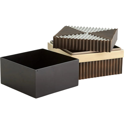 Magic Flute Square Box by Global Views in brass, bronze. Made from brass, mild steel in a modern style.