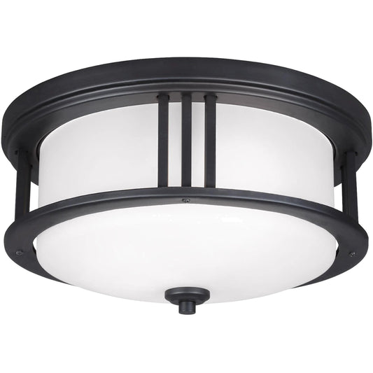 Crowell Two Light Outdoor Ceiling Flush Mount by Visual Comfort & Co. in black. Made from aluminum in a unique style.