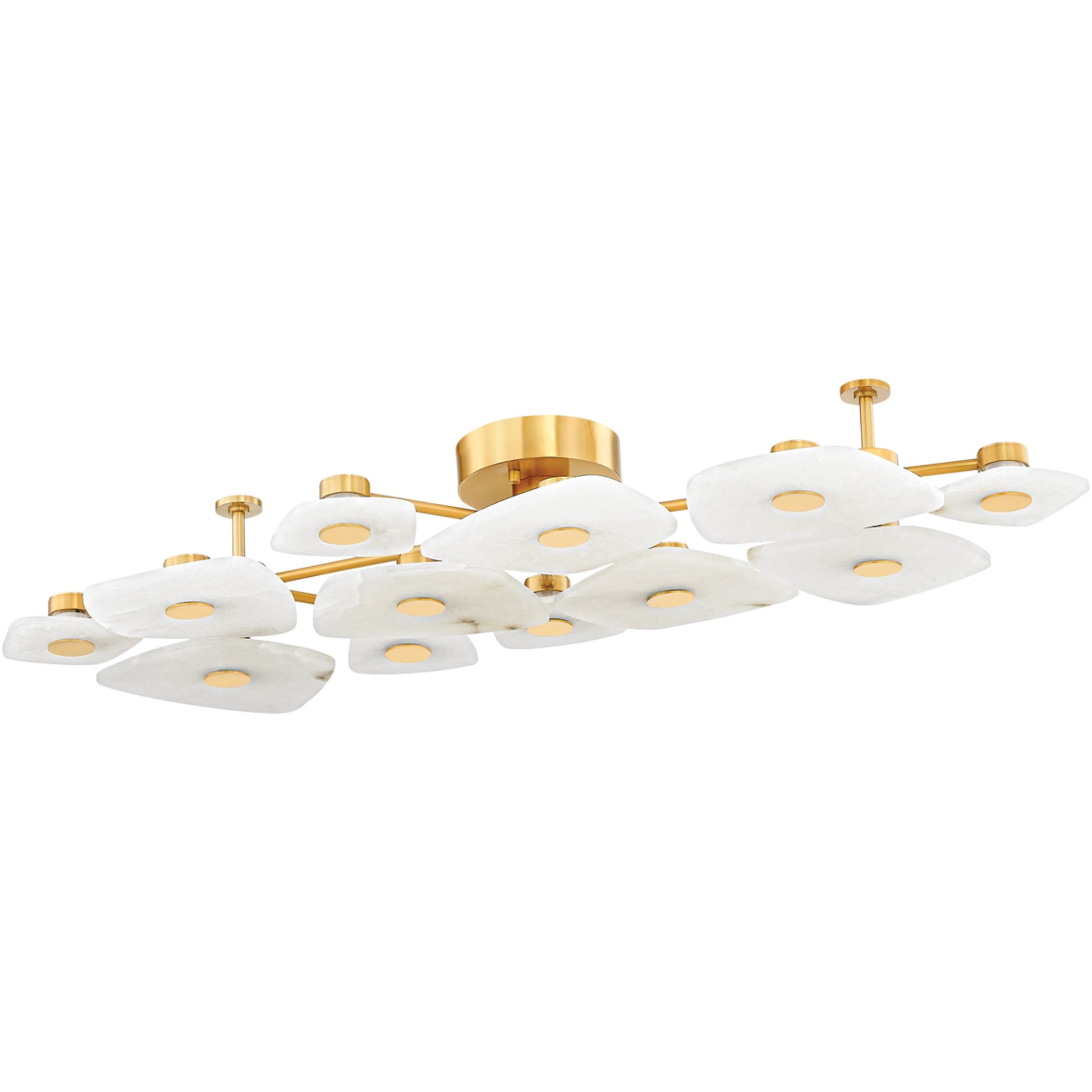 Holmdel 12-Light Semi Flush by Hudson Valley in aged brass. Made from steel in a modern style.