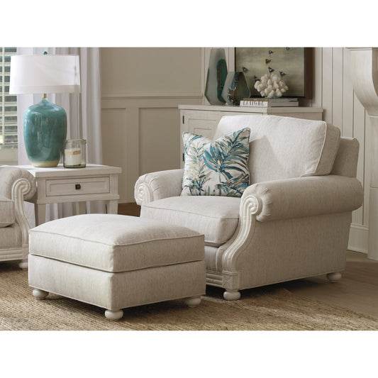 Coral Gables Ottoman by Tommy Bahama Home in shell. Made from unique in a traditional style.