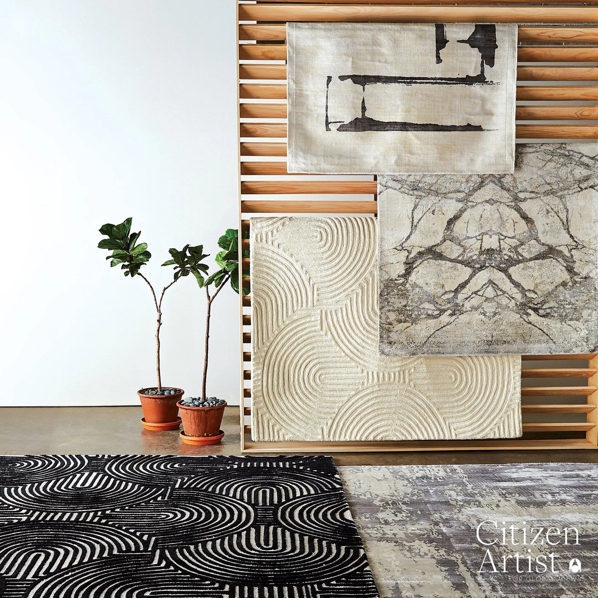 Edifice Rug by Global Views in cream, charcoal. Made from 80% viscose, 20% cotton (backing) in a unique style.